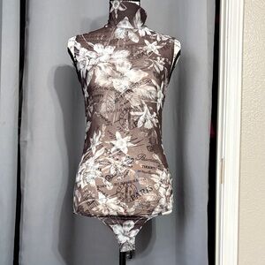 Express Brown Floral Sheer Mock Neck Camisole